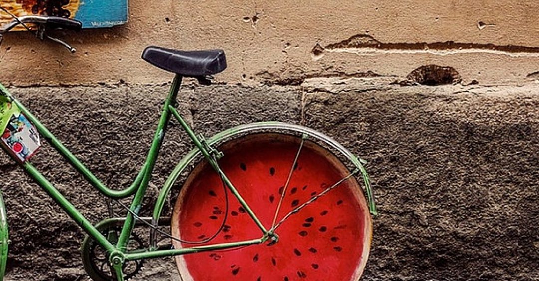 bicycle with watermelon tires
