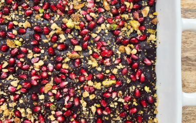 No Bake Chocolate, Pomegranate & Pistachio Squares