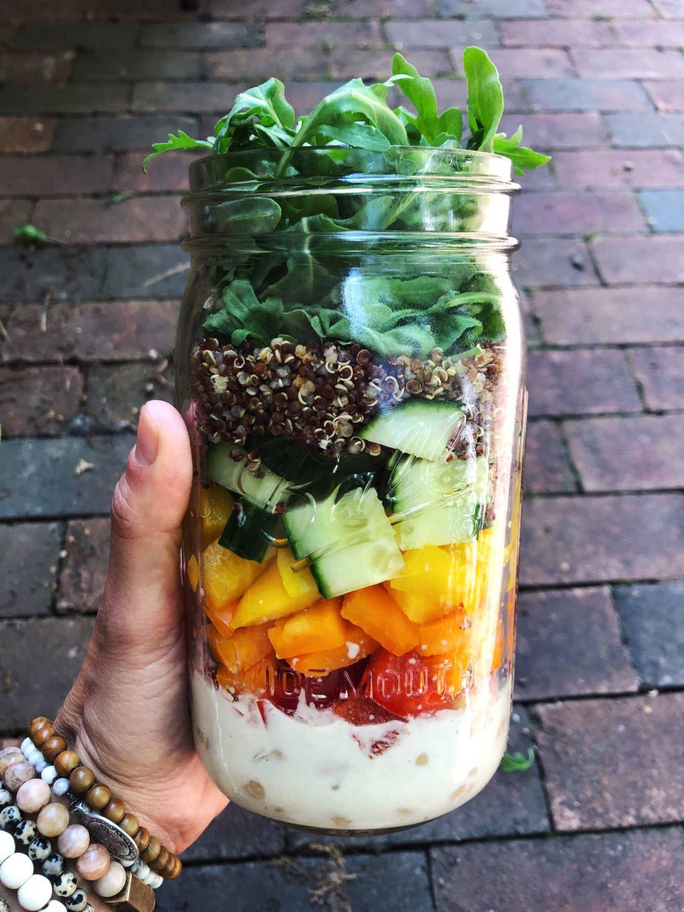 Mediterranean Mason Jar Salad with Tahini Yogurt Dressing