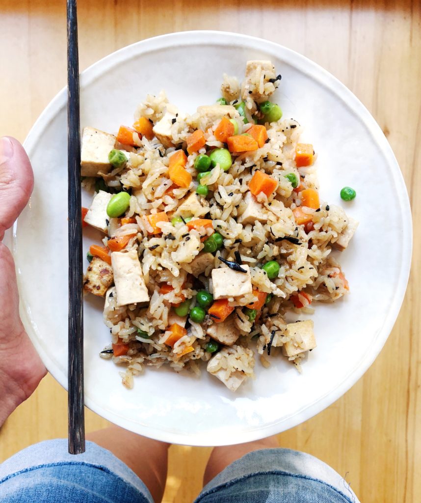 Japanese Style Fried Rice with Tofu and Vegetables