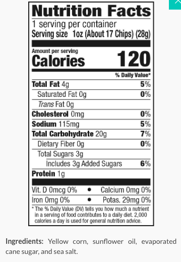 popcorners kettle corn calories