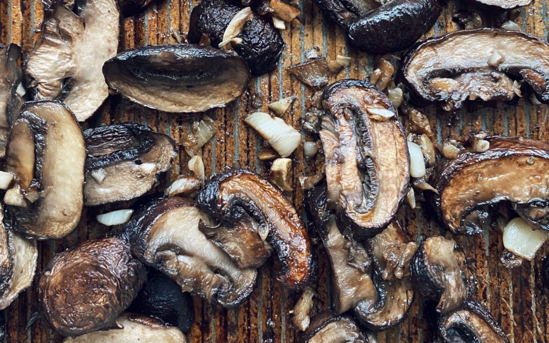mushrooms roasted on a pan