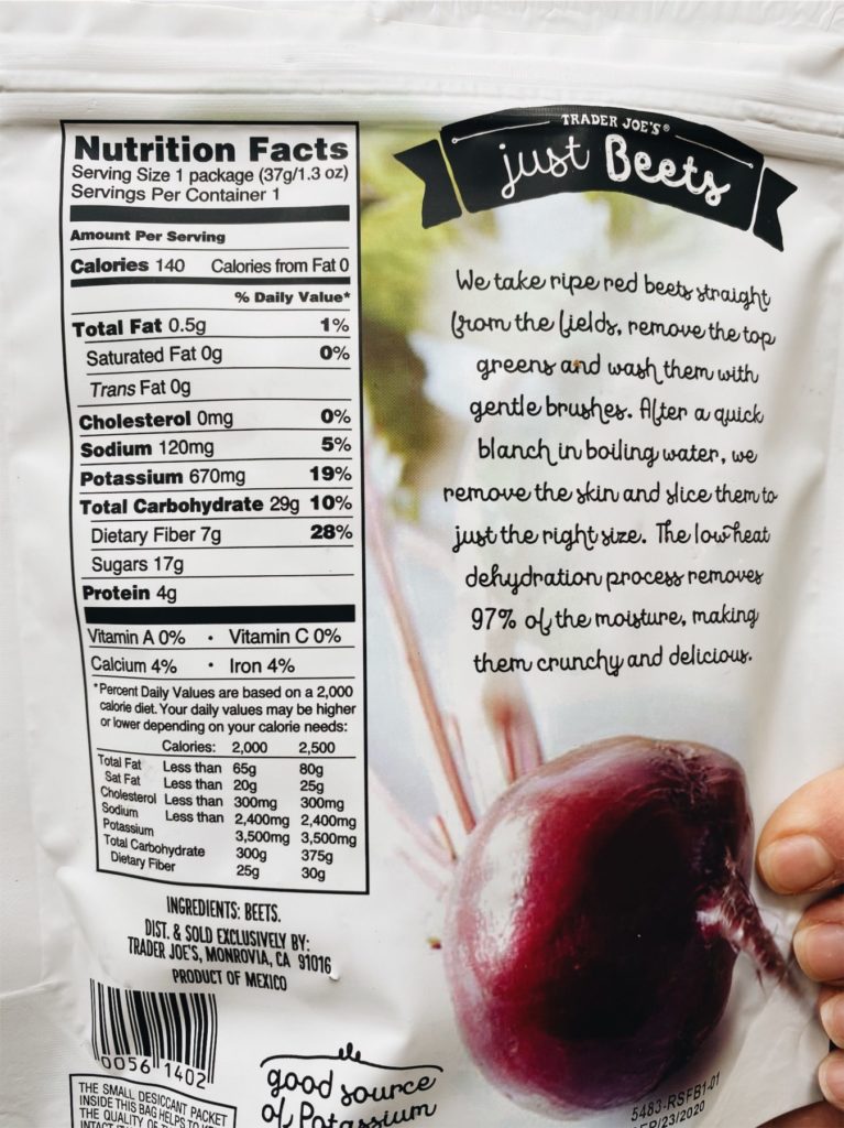 just beets nutrition facts