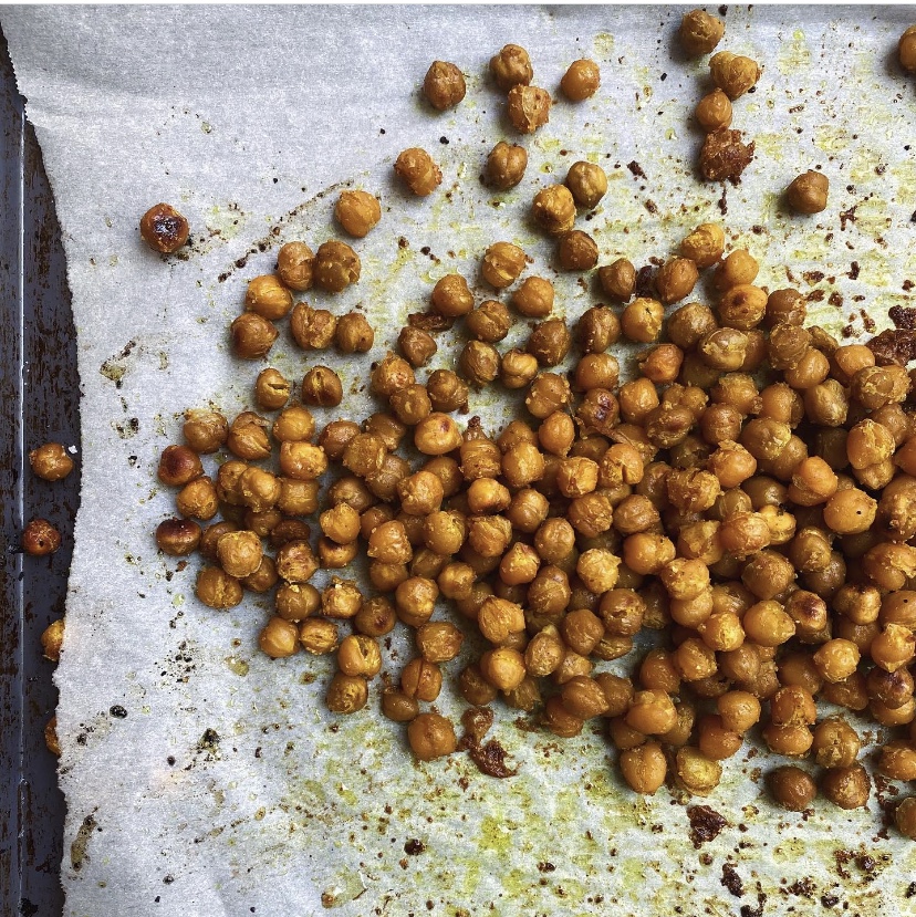 roasted chickpeas on a sheet pan