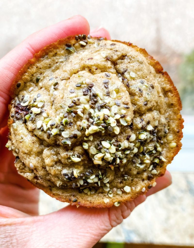 banana muffin with hemp seeds on top