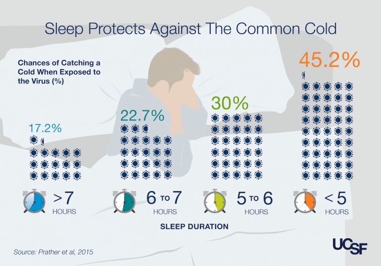 infographic showing relationship of sleep and virus contraction