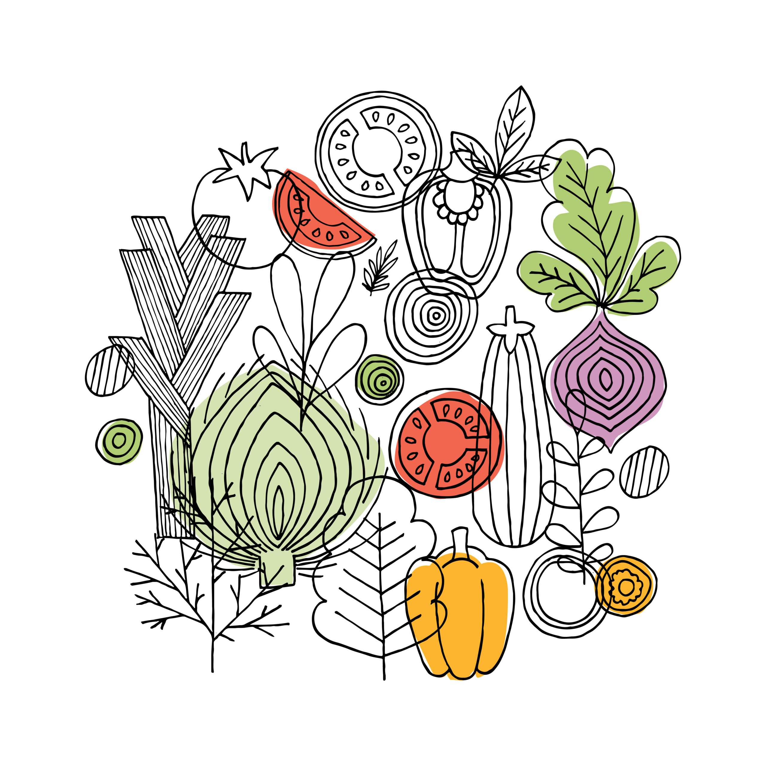 Vegetables,Round,Composition.,Linear,Graphic.,Vegetables,Background.,Scandinavian,Style.,Healthy