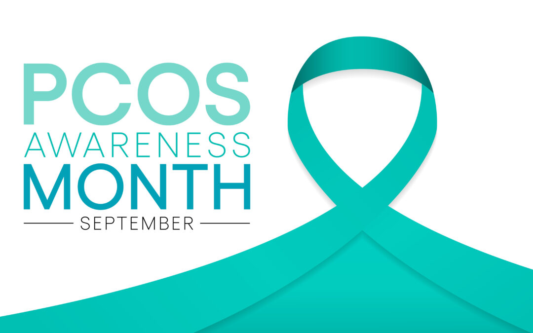 PCOS Awareness Month ribbon and text that reads "PCOS awareness month September"