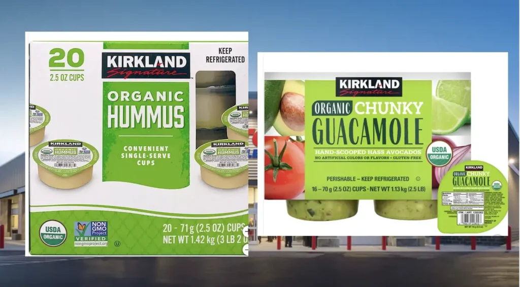 box of organic hummus containers and box of organic chunky guacamole
