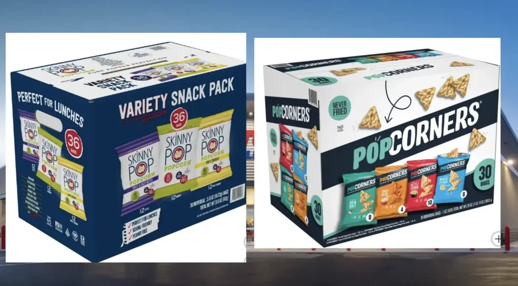 variety pack of skinny pop popcorn and variety pack of popcorners chips
