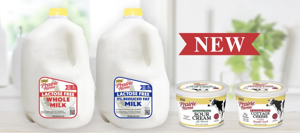 Prairie farms lactose free milk, sour cream and cottage cheese foods 